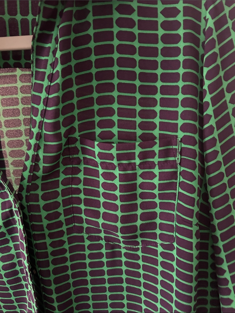 The Limited Ashton Green and Navy Geometric Button-Down Blouse - Picture 4 of 7